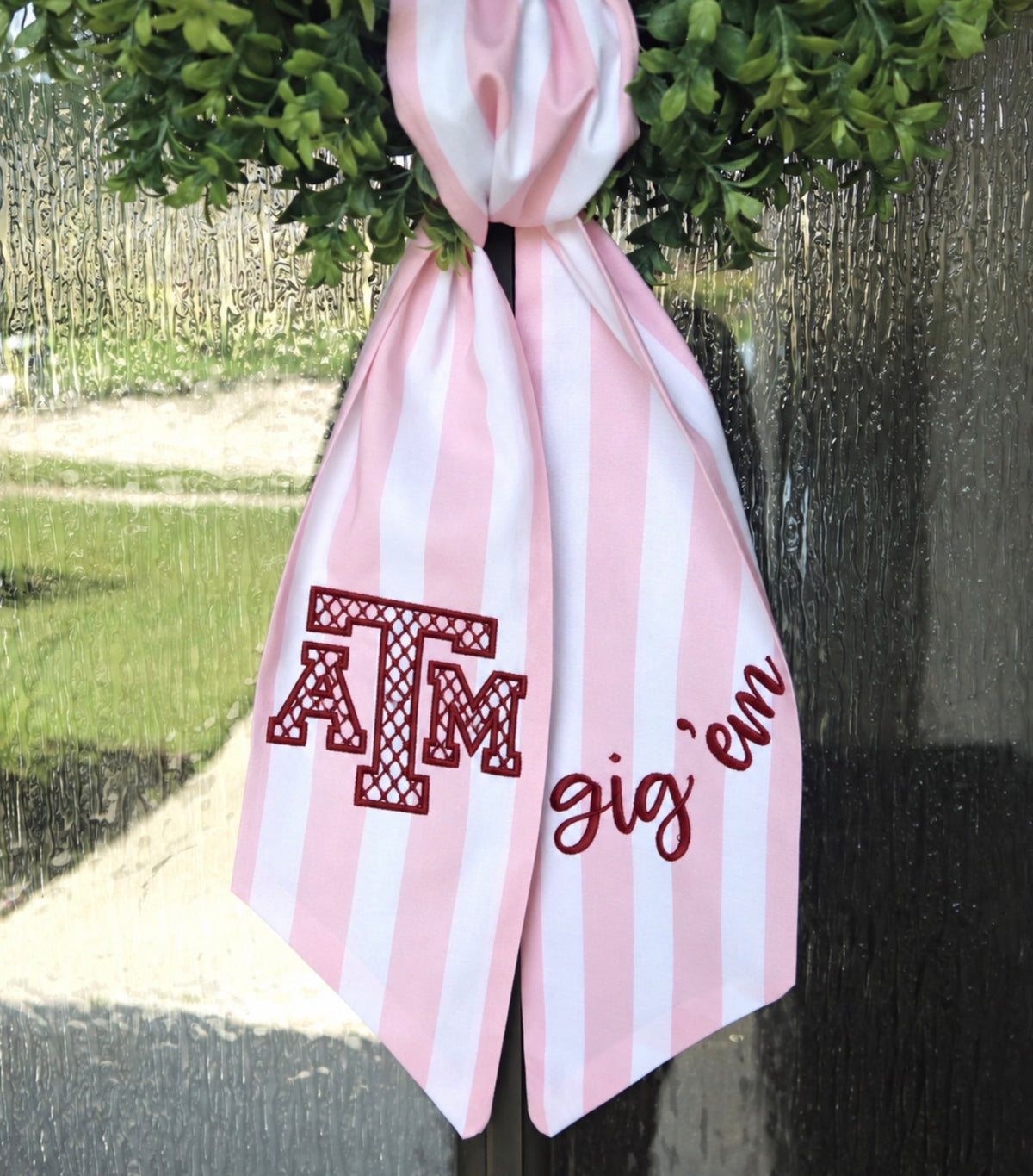 A&M Pink and Striped Wreath Sash