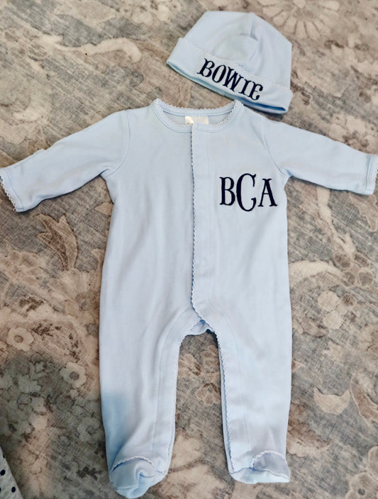 Baby Boy Blue Monogrammed Heirloom Outfit